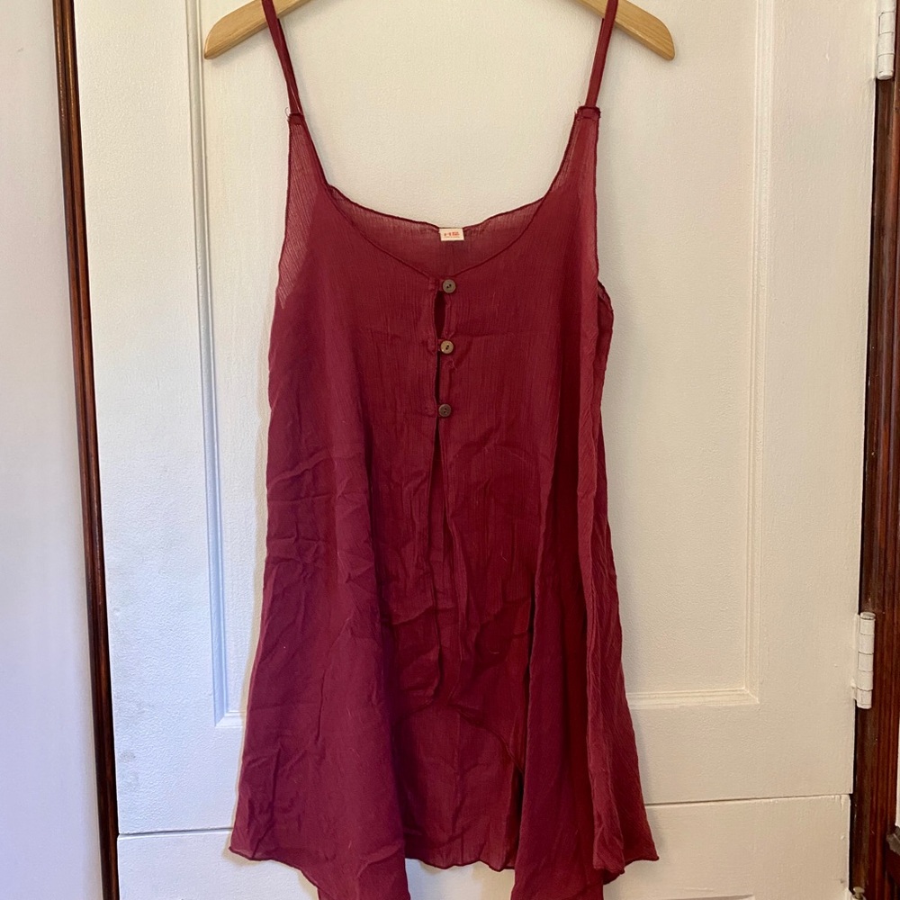 Burgundy Boho Linen Tunic / Overlay S
